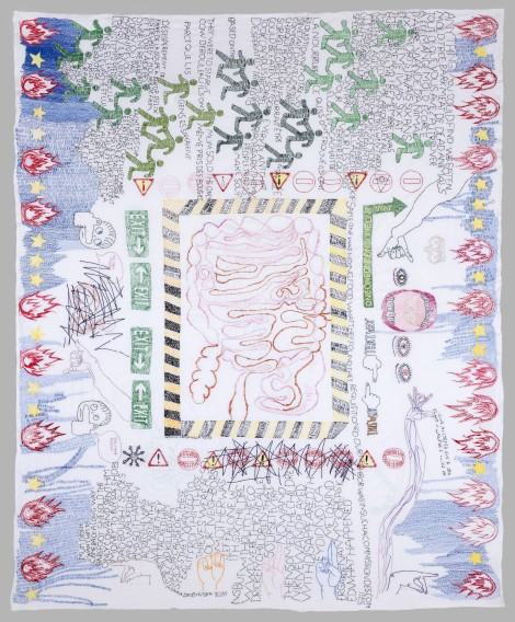 Monika Drożyńska, "Głód/Exit", 2019–2020; haft ręczny na tkaninie, fot. Mateusz Torbus triennale 2022