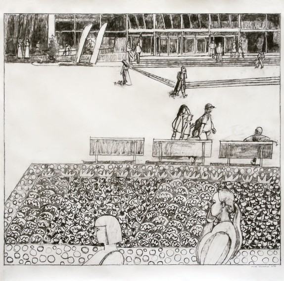 Krynica Deptak II (Kwietnik), 120x120 cm, grafit, papier, 2018