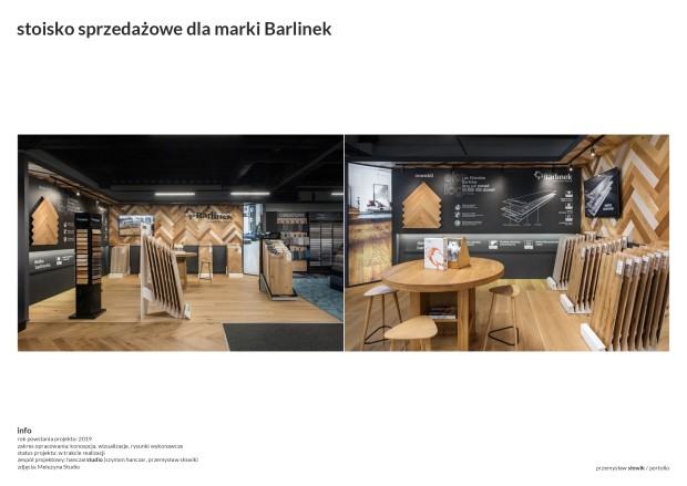 Zespół projektowy Przemysław Słowik, Szymon Hanczar, stoisko sprzedażowe dla marki Barlinek, zdj. Meluzuna Studio Zespół projektowy Przemysław Słowik, Szymon Hanczar, stoisko sprzedażowe dla marki Barlinek, zdj. Meluzuna Studio