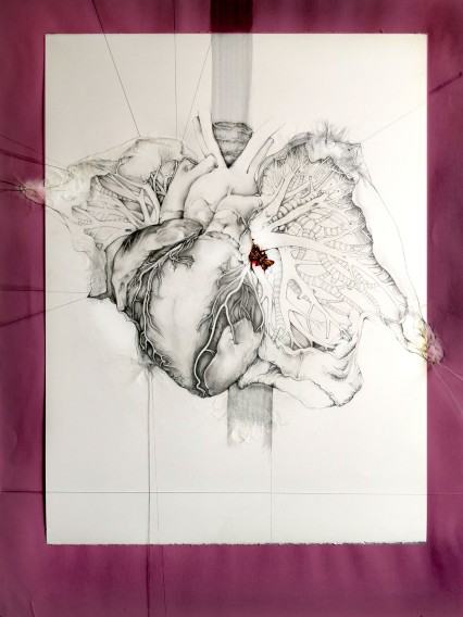 Dorota Pietrzyk, Szukanie duszy, 70x100 cm, rysunek + tkanina, 2012