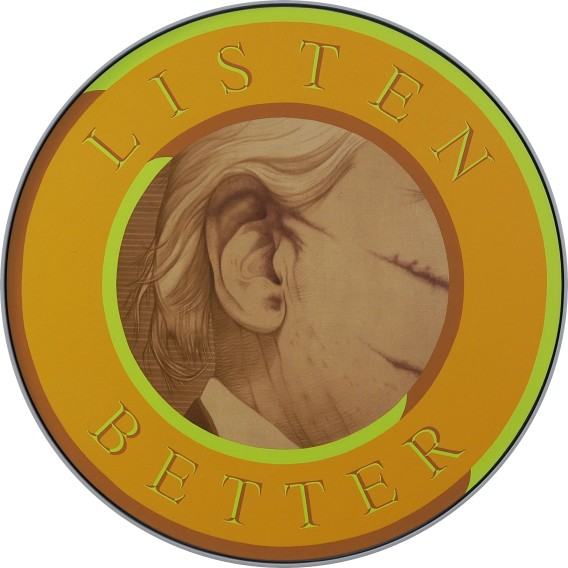 Arkadiusz Karapuda, Listen Better, 2025 (olej i akryl na płótnie. Wymiary: 100 cm)