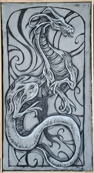 Karolina Matuszewska, Bazyliszek, 80x50 cm, sgraffito, 2024