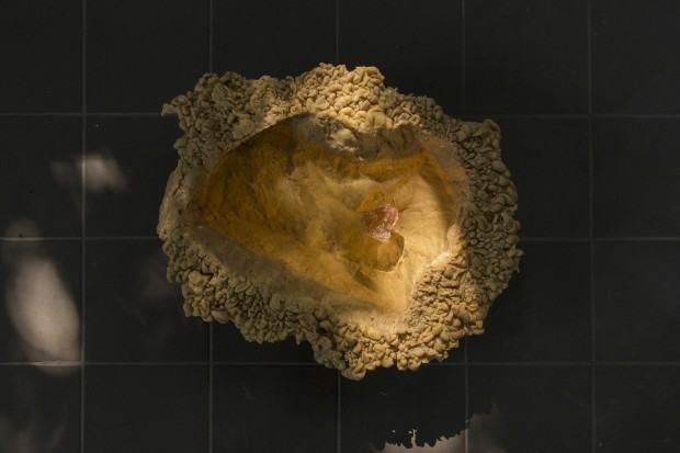 Katarzyna Bogusz, Entasis, wosk pszczeli, muskowit, 44x17x6cm, Kościół Ewangelicko-augsburski w Prószkowie, 2022, fot. autorka Katarzyna Bogusz, Entasis, wosk pszczeli, muskowit, 44x17x6cm, Kościół Ewangelicko-augsburski w Prószkowie, 2022, fot. autorka