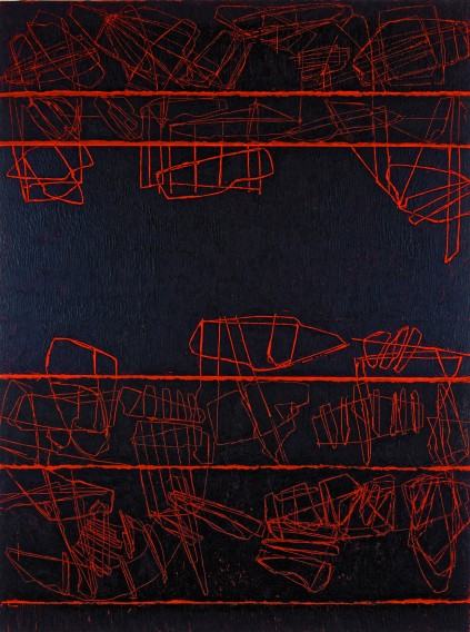 Krzysztof Gliszczyński _ Rytm czerwony z cyklu Dialog z nieobecnym _ olej, pigmenty, pył marmurowy, sadza, enkaustyka na płótnie
