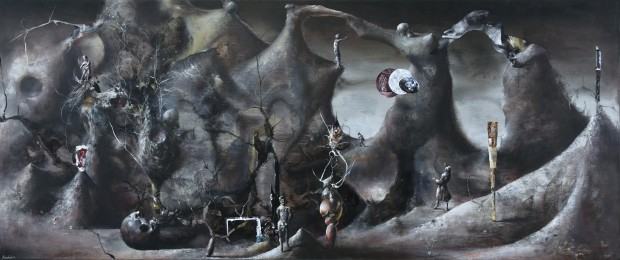 Łukasz Huculak, Wyspa Dnia Poprzedniego, 67x160 cm, olej na płótnie, 2024 Łukasz Huculak, Wyspa Dnia Poprzedniego, 67x160 cm, olej na płótnie, 2024