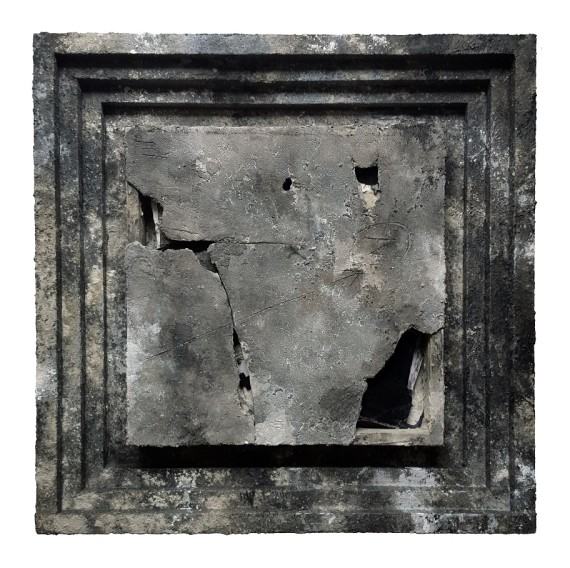 Marek Kulig, Sarcophagum – Ostium, 77x77 cm, assemblage, 2017 Marek Kulig, Sarcophagum – Ostium, 77x77 cm, assemblage, 2017