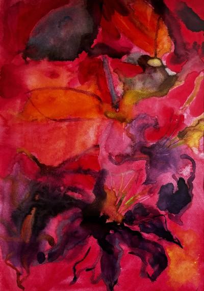 Marcin Czeski, „W czerwonym ogrodzie” 40x60 cm, 2022 r.
