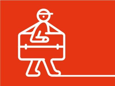 Ilustracja człowiek z teczką na czerwonym tle