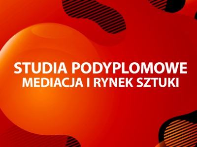 Kolorowa grafika promująca studia podyplomowe Mediacja i rynek sztuki