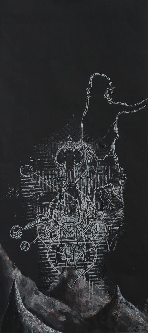 Łukasz Huculak -  Kult solarny, tempera na papierze, 25x55 cm, 2020