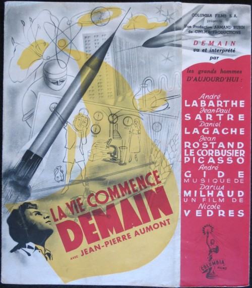 Plakat reklamowy filmu La vie commence demain (Życie zaczyna się jutro)  w reżyserii Nicole Védrès (1950).