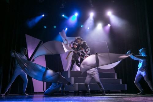 Jakub Fidler,  Scenografia i kostiumy do spektaklu DZIKIE ŁABĘDZIE, reż. Jerzy Bielunas, Teatr Groteska w Krak