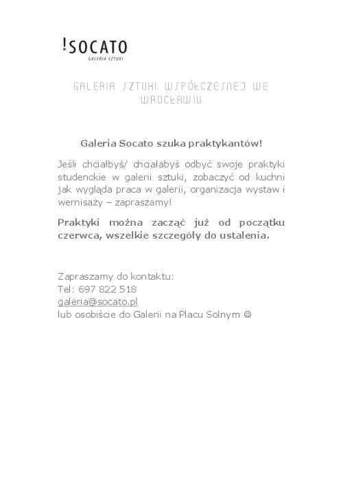 Nabór na praktyki w Galerii Socato