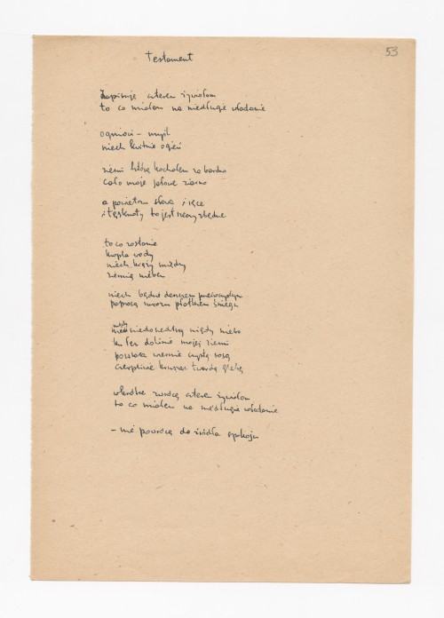 d Testament, Zbigniew Herbert: Wiersze z lat 1950–1975, ze zbiorów ZNiO