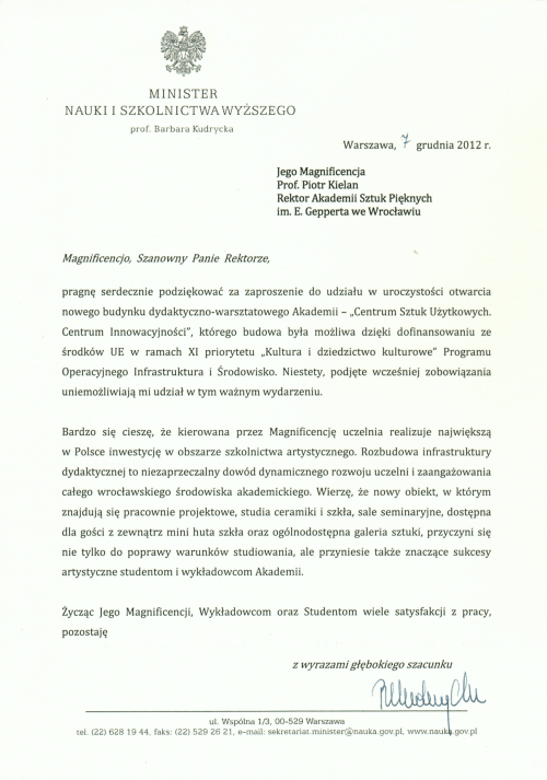 Uroczyste otwarcie Centrum Sztuk Użytkowych. Centrum Innowacyjności.