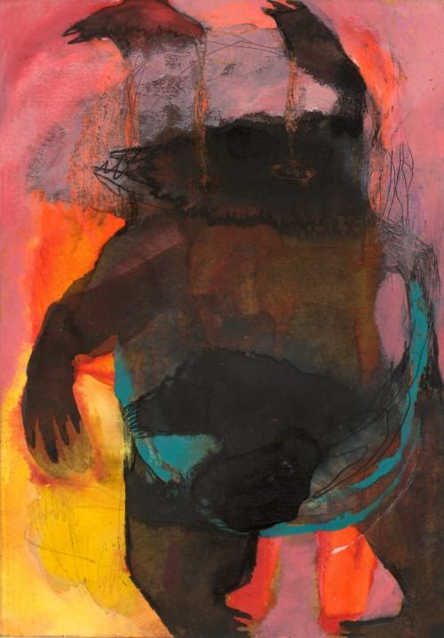 scapegoat-2025-ecoline-sumi-ink-aquarelle-crayon-oil-pastel-on-paper-21x15-cm