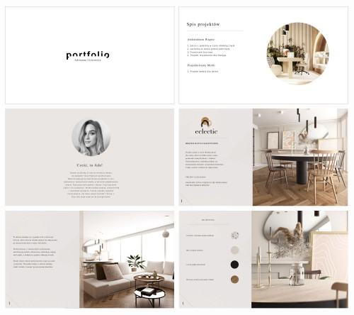 Adrianna Liskowicz, graficzne opracowanie Portfolio, prezentacja wybranych stron, 2022