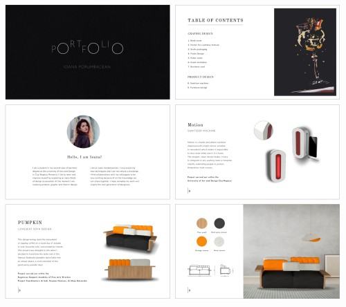 Ioana Porumbacean, graficzne opracowanie Portfolio, prezentacja wybranych stron, 2022