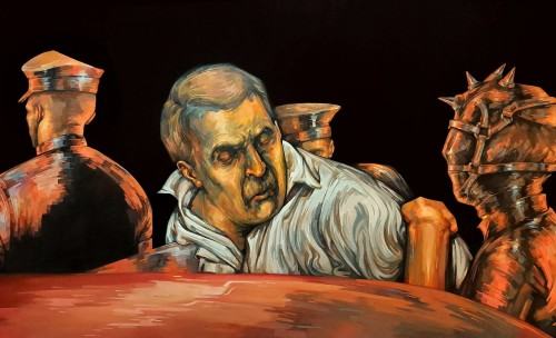 pokrzewinski-kordian-aresztowanie-jacka-karlsona-100x160cm-farba-olejna-na-plotnie-2025