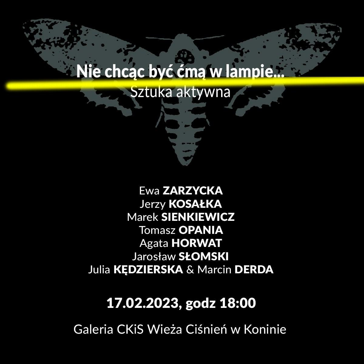 Grafika promująca Festiwal Sztuki Aktywnej ,,Nie chcąc być ćmą w lampie…’’