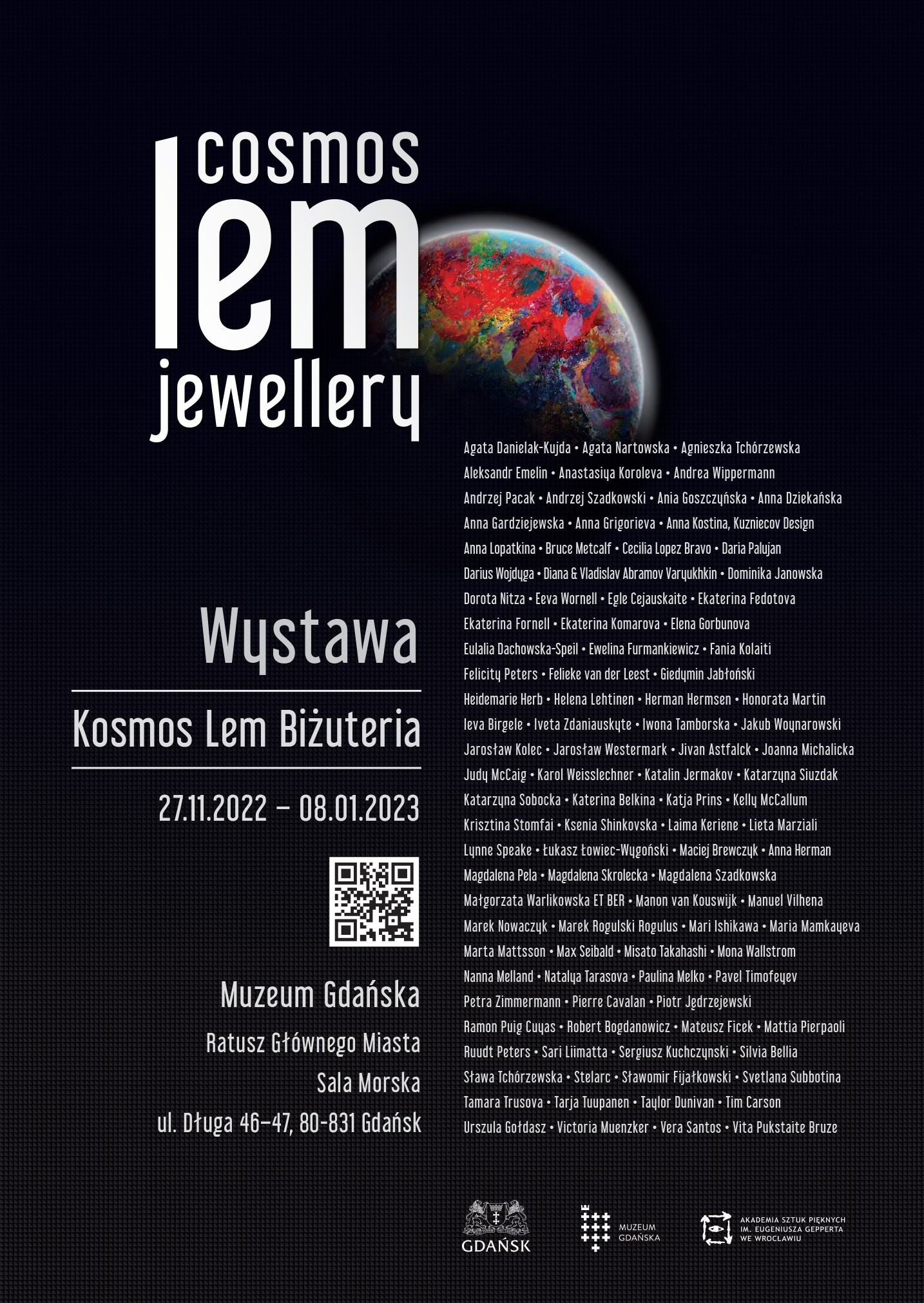 Grafika promująca wystawę Kosmos Lem Biżuteria