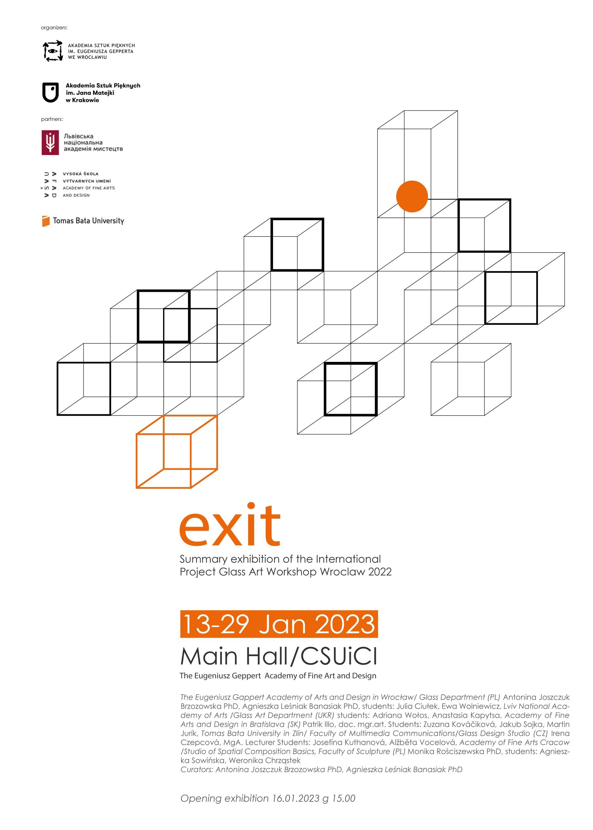 Plakat promujący wystawę zbiorową pt. Exit