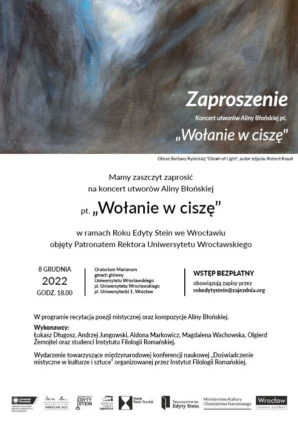 Zaproszenie na koncert utworów Aliny Błońskiej „Wołanie o ciszę”
