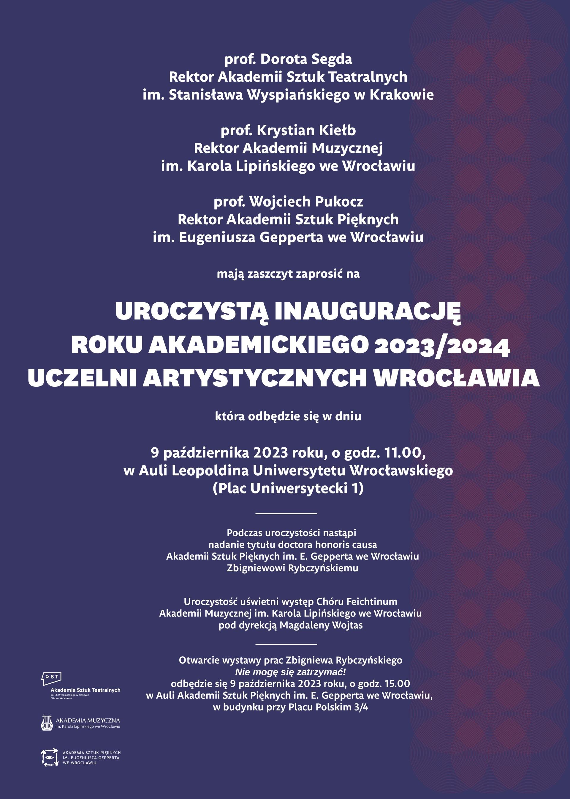 Uroczysta Inauguracja Roku Akademickiego 2023/24 Uczelni Artystycznych Wrocławia
