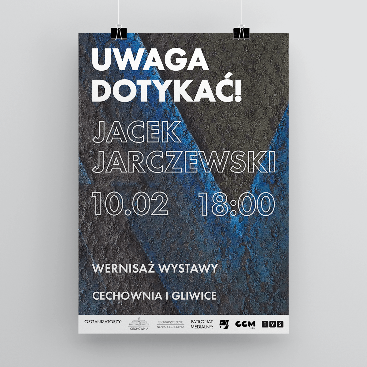 Grafika promująca wystawę Jacka Jarczewskiego, pt. Uwaga dotykać!